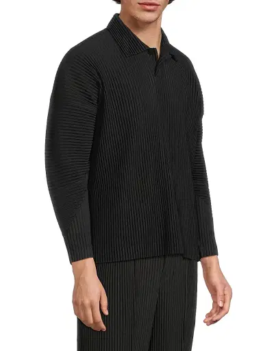 Homme Plissé Issey Miyake Men's August Long-Sleeve Polo Shirt - Slate Blue | Thumbnail 10