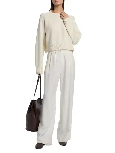 Loulou de Saison Women's Bruzzi Cropped Wool-Cashmere Sweater - Ivory - Size XL | Thumbnail 2 Loulou de Saison Women's Bruzzi Cropped Wool-Cashmere Sweater - Ivory - Size XL | Thumbnail 2