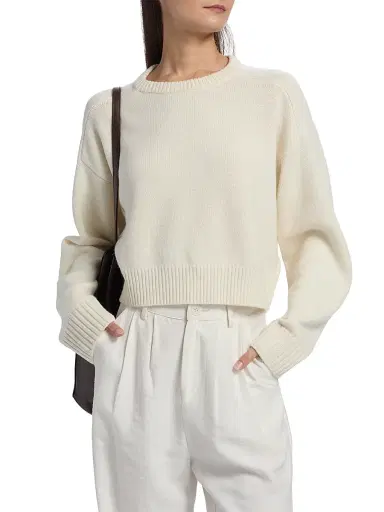 Loulou de Saison Women's Bruzzi Cropped Wool-Cashmere Sweater - Ivory - Size XL | Thumbnail 3 Loulou de Saison Women's Bruzzi Cropped Wool-Cashmere Sweater - Ivory - Size XL | Thumbnail 3