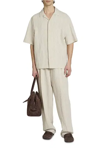 Jacquemus Men's Fonccio Cotton-Linen Camp Shirt - Rib Knit Light Beige - Size 46 | Thumbnail 2