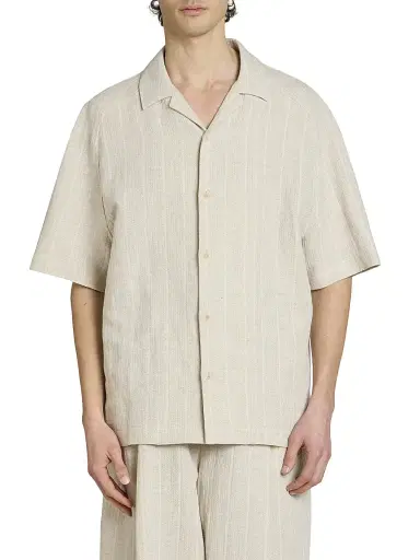 Jacquemus Men's Fonccio Cotton-Linen Camp Shirt - Rib Knit Light Beige - Size 46 | Thumbnail 3