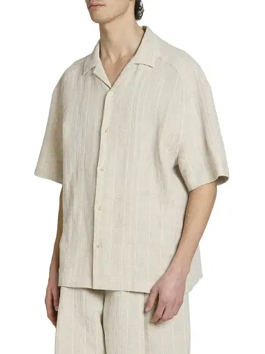 Jacquemus Men's Fonccio Cotton-Linen Camp Shirt - Rib Knit Light Beige - Size 46 | Thumbnail 4