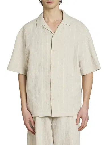 Jacquemus Men's Fonccio Cotton-Linen Camp Shirt - Rib Knit Light Beige - Size 46 | Thumbnail 6
