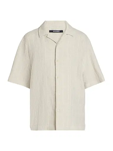 Jacquemus Men's Fonccio Cotton-Linen Camp Shirt - Rib Knit Light Beige - Size 46 | Thumbnail 1