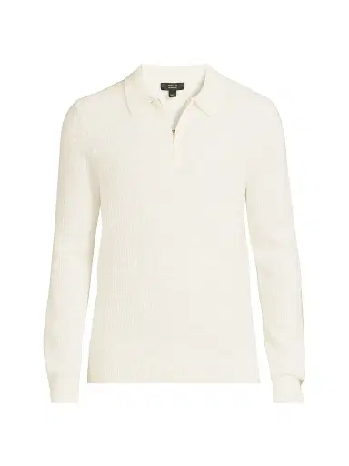 Reiss Men's Hamilton Waffle-Knit Wool Polo Sweater - Off White | Thumbnail 1 Reiss Men's Hamilton Waffle-Knit Wool Polo Sweater - Off White | Thumbnail 1
