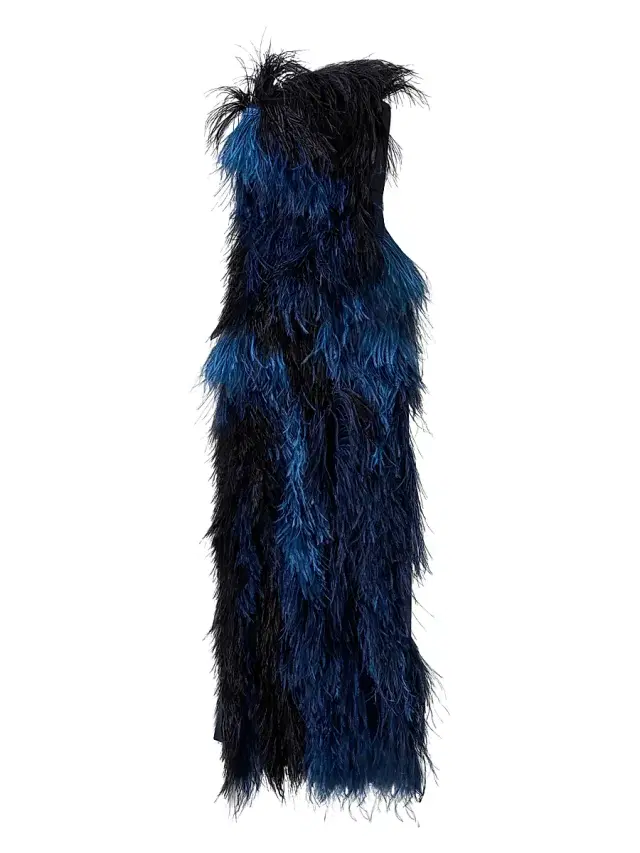 Akris Women's Corsage Cyanotype Feather Gown - Navy