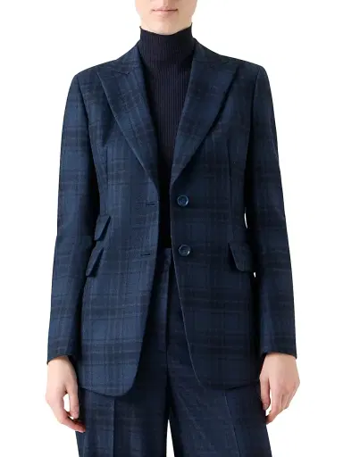 Akris Women's Percival Plaid Wool Blazer - Denim Black - Size 2 | Thumbnail 3