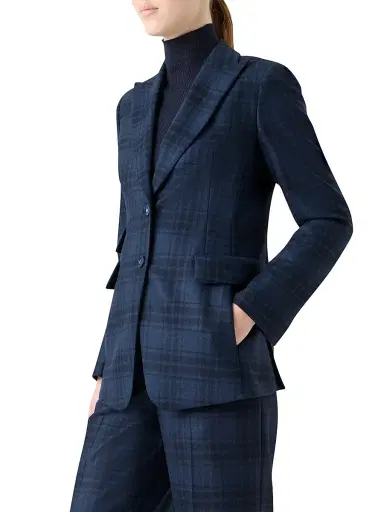 Akris Women's Percival Plaid Wool Blazer - Denim Black - Size 2 | Thumbnail 4