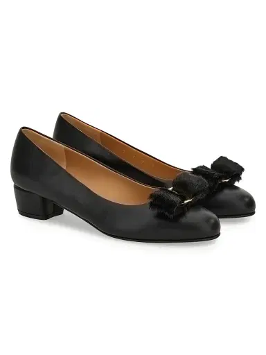 Ferragamo Women's Vara 30MM Shearling-Trimmed Leather Pumps - Nero - Size 11 | Thumbnail 2