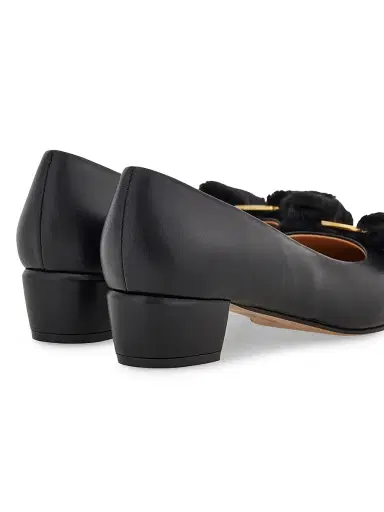 Ferragamo Women's Vara 30MM Shearling-Trimmed Leather Pumps - Nero - Size 11 | Thumbnail 5