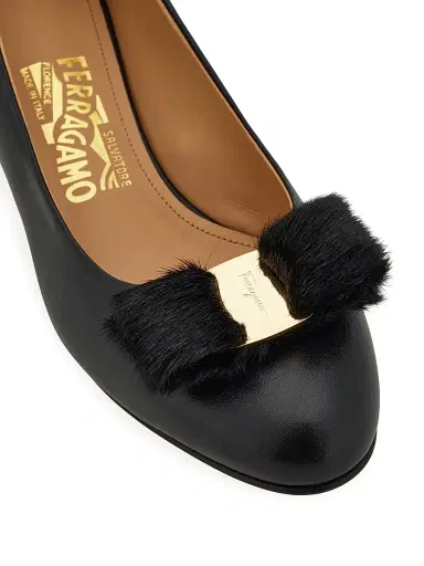 Ferragamo Women's Vara 30MM Shearling-Trimmed Leather Pumps - Nero - Size 11 | Thumbnail 6