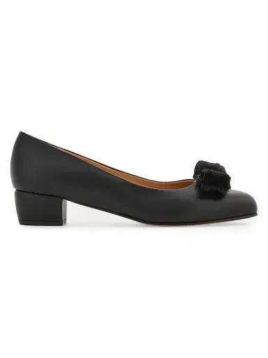 Ferragamo Women's Vara 30MM Shearling-Trimmed Leather Pumps - Nero - Size 11 | Thumbnail 1