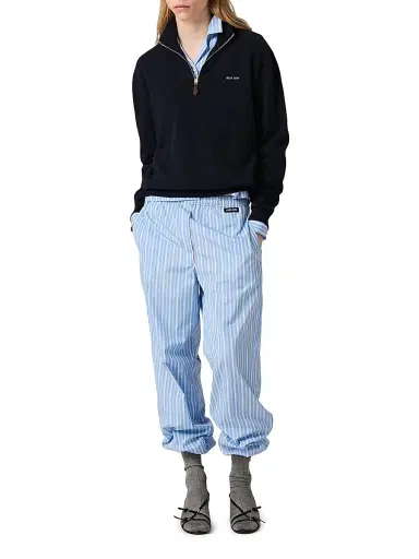 Miu Miu Women's Cashmere and Leather Zipper Sweater - Blue - Size 8 | Thumbnail 2