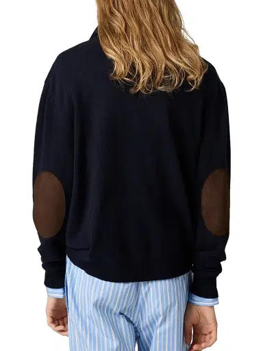 Miu Miu Women's Cashmere and Leather Zipper Sweater - Blue - Size 8 | Thumbnail 3