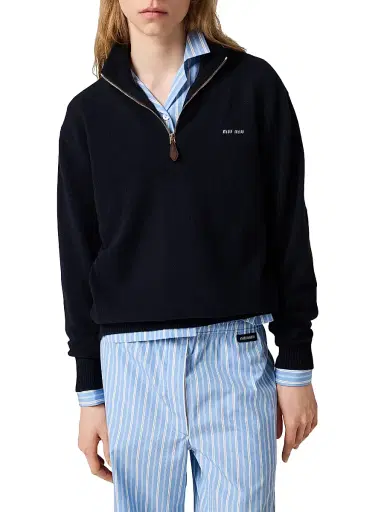 Miu Miu Women's Cashmere and Leather Zipper Sweater - Blue - Size 8 | Thumbnail 5