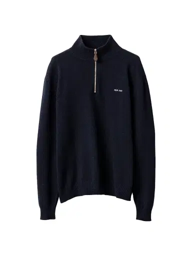 Miu Miu Women's Cashmere and Leather Zipper Sweater - Blue - Size 8 | Thumbnail 1