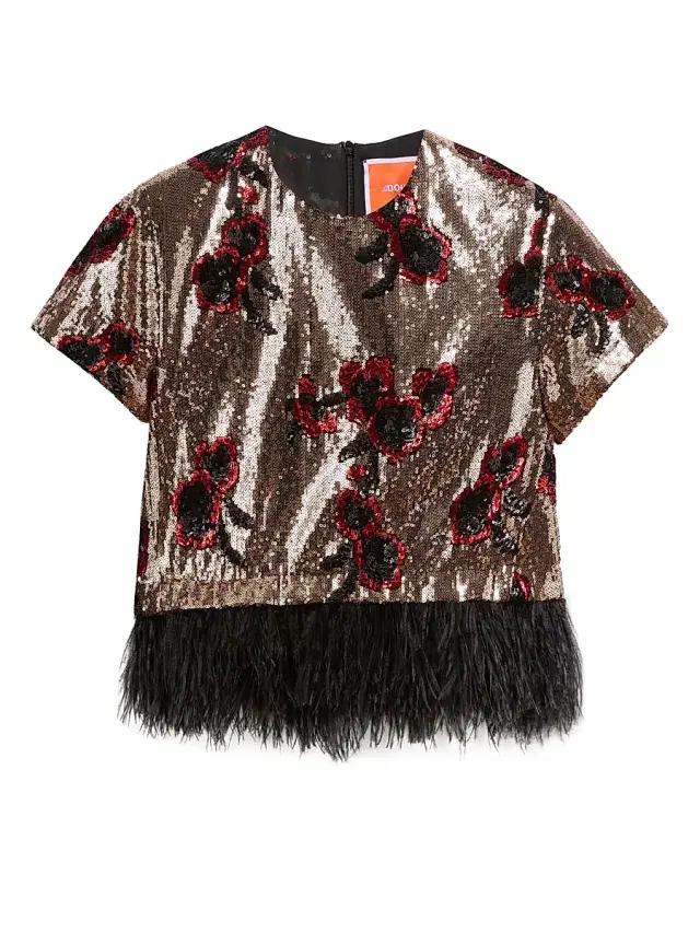 La DoubleJ Women's La Scala Tee with Feathers - Primrose Bronze