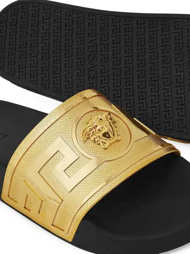Versace Men's Medusa Rubber Slides - Gold Black - Size 13 Sandals | Thumbnail 2