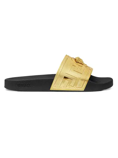Versace Men's Medusa Rubber Slides - Gold Black - Size 13 Sandals | Thumbnail 1