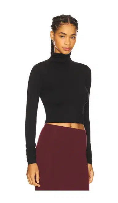 ÉTERNE Cropped Fitted Turtleneck Soft Jersey Top | Thumbnail 2