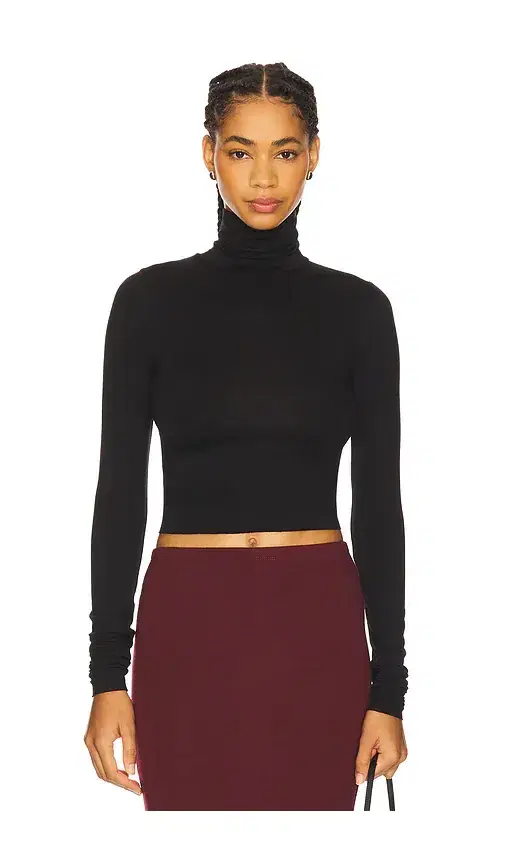 Cropped Fitted Turtleneck Soft Jersey Top