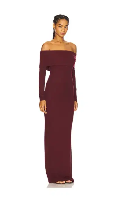 ÉTERNE Long Sleeve Off-Shoulder Butter Rib Maxi Dress | Thumbnail 2