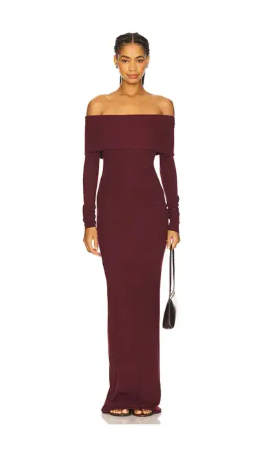 ÉTERNE Long Sleeve Off-Shoulder Butter Rib Maxi Dress | Thumbnail 1