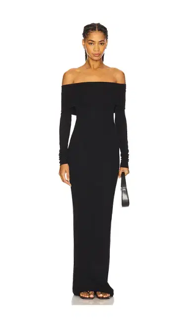 Eterne Long Sleeve Off-Shoulder Butter Rib Maxi Dress | Thumbnail 1