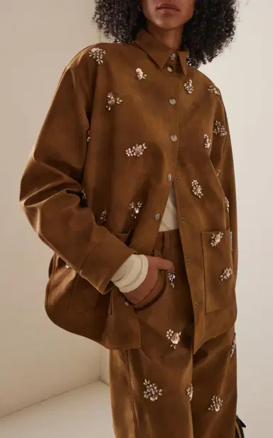 DES_PHEMMES Floral Embroidered Faux Suede Shirt Jacket | Thumbnail 2 DES_PHEMMES Floral Embroidered Faux Suede Shirt Jacket | Thumbnail 2