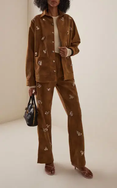 DES_PHEMMES Floral Embroidered Faux Suede Shirt Jacket | Thumbnail 3 DES_PHEMMES Floral Embroidered Faux Suede Shirt Jacket | Thumbnail 3
