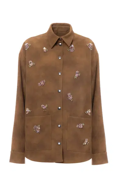 DES_PHEMMES Floral Embroidered Faux Suede Shirt Jacket | Thumbnail 1 DES_PHEMMES Floral Embroidered Faux Suede Shirt Jacket | Thumbnail 1