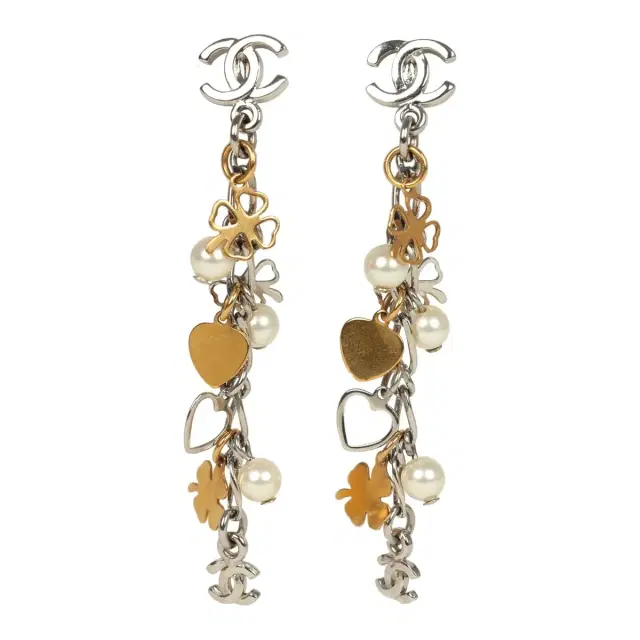 Chanel Pre-owned Chanel CC Clovers & Hearts Dangle Earrings Mixed Metal Hardware