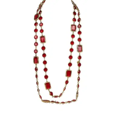 Chanel Vintage 1981 Chanel Chicklet Long Necklace Red Gripoix Gold Plated Hardware | Thumbnail 1 Chanel Vintage 1981 Chanel Chicklet Long Necklace Red Gripoix Gold Plated Hardware | Thumbnail 1