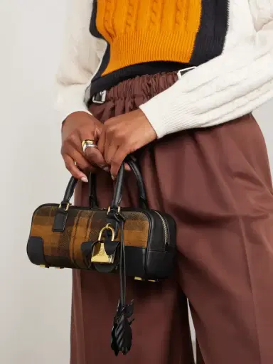 Loewe Amazona 23 Leather-trimmed Checked Suede Shoulder Bag | Thumbnail 2