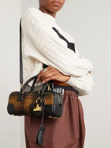 Loewe Amazona 23 Leather-trimmed Checked Suede Shoulder Bag | Thumbnail 6
