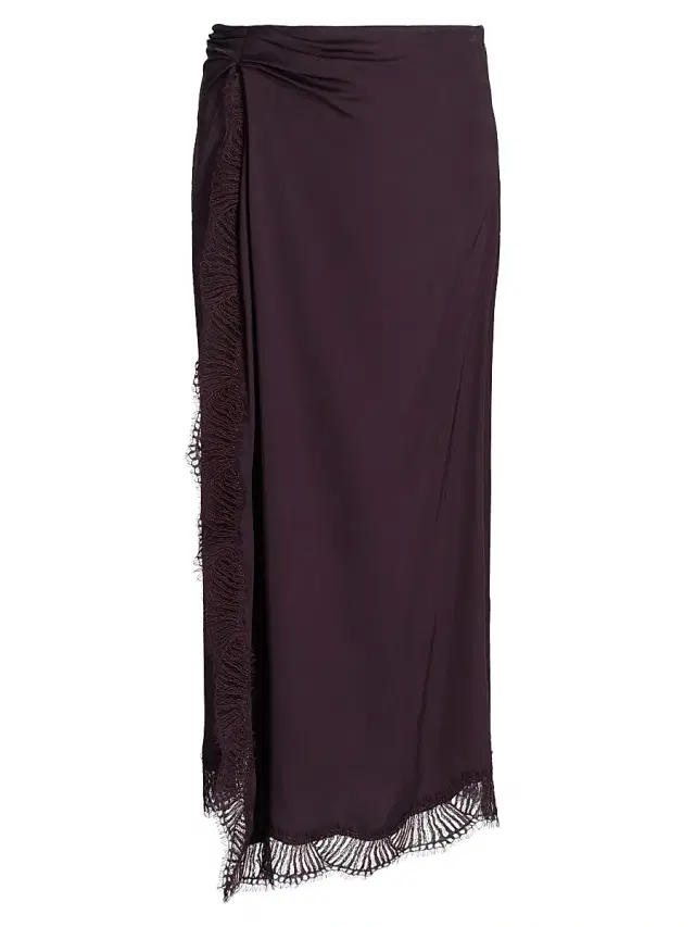 A.L.C. Women's Bella Draped Lace-Trimmed Midi-Skirt - Deep Plum