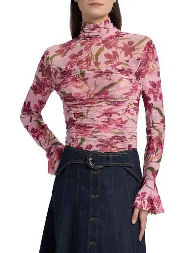 Cinq à Sept Women's Lucy Floral Fitted Long-Sleeve Ruched Top | Thumbnail 3 Cinq à Sept Women's Lucy Floral Fitted Long-Sleeve Ruched Top | Thumbnail 3