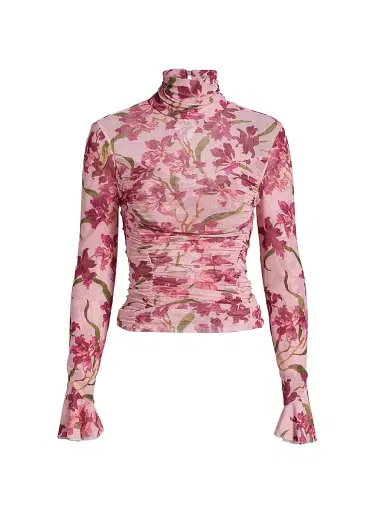 Cinq à Sept Women's Lucy Floral Fitted Long-Sleeve Ruched Top | Thumbnail 1 Cinq à Sept Women's Lucy Floral Fitted Long-Sleeve Ruched Top | Thumbnail 1