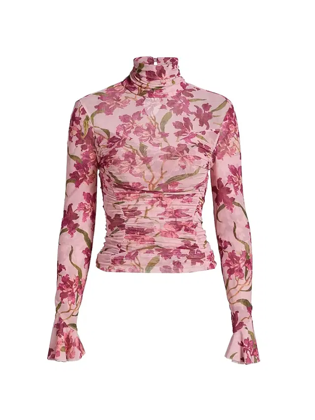 Women's Lucy Floral Fitted Long-Sleeve Ruched Top - Blush Petal Multi
