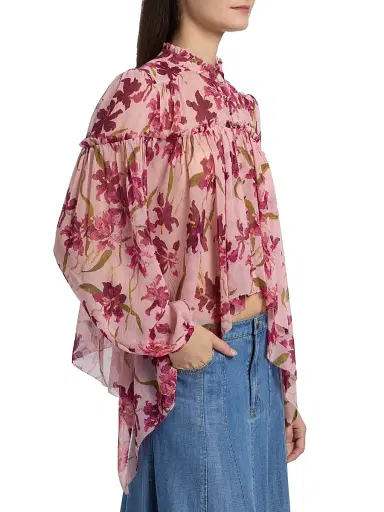 Cinq à Sept Women's Danny Trailing Hibiscus Ruffled High-Low Top | Thumbnail 4 Cinq à Sept Women's Danny Trailing Hibiscus Ruffled High-Low Top | Thumbnail 4