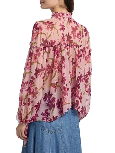 Cinq à Sept Women's Danny Trailing Hibiscus Ruffled High-Low Top | Thumbnail 5 Cinq à Sept Women's Danny Trailing Hibiscus Ruffled High-Low Top | Thumbnail 5
