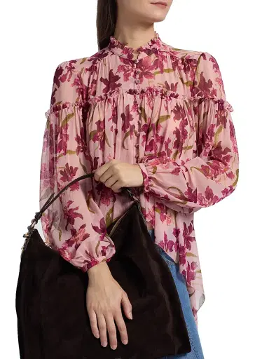 Cinq à Sept Women's Danny Trailing Hibiscus Ruffled High-Low Top | Thumbnail 6 Cinq à Sept Women's Danny Trailing Hibiscus Ruffled High-Low Top | Thumbnail 6