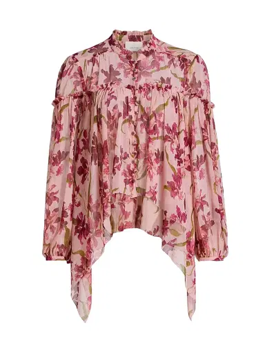 Cinq à Sept Women's Danny Trailing Hibiscus Ruffled High-Low Top | Thumbnail 1 Cinq à Sept Women's Danny Trailing Hibiscus Ruffled High-Low Top | Thumbnail 1
