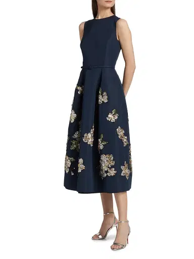 Oscar de la Renta Women's Sequin-Embellished Floral Belted Cocktail Dress - Navy | Thumbnail 4 Oscar de la Renta Women's Sequin-Embellished Floral Belted Cocktail Dress - Navy | Thumbnail 4