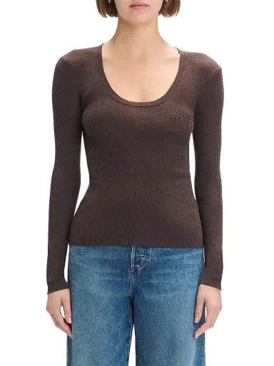Favorite Daughter Women's Take It Easy Extrafine Merino Wool Scoopneck Top - Coffee - Size Medium | Thumbnail 4 Favorite Daughter Women's Take It Easy Extrafine Merino Wool Scoopneck Top - Coffee - Size Medium | Thumbnail 4