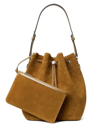 Tory Burch Women's T Monogram Suede Oversized Bucket Bag | Thumbnail 5 Tory Burch Women's T Monogram Suede Oversized Bucket Bag | Thumbnail 5