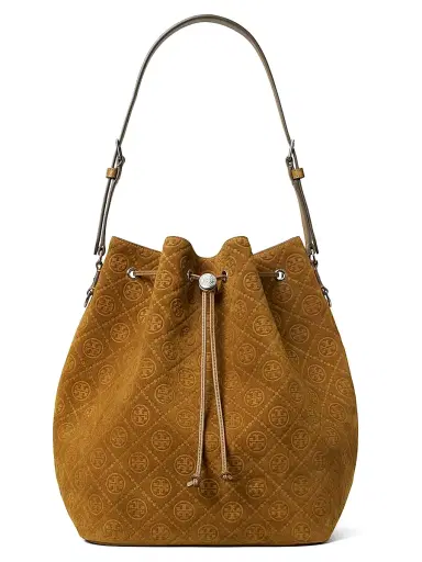 Tory Burch Women's T Monogram Suede Oversized Bucket Bag | Thumbnail 1 Tory Burch Women's T Monogram Suede Oversized Bucket Bag | Thumbnail 1