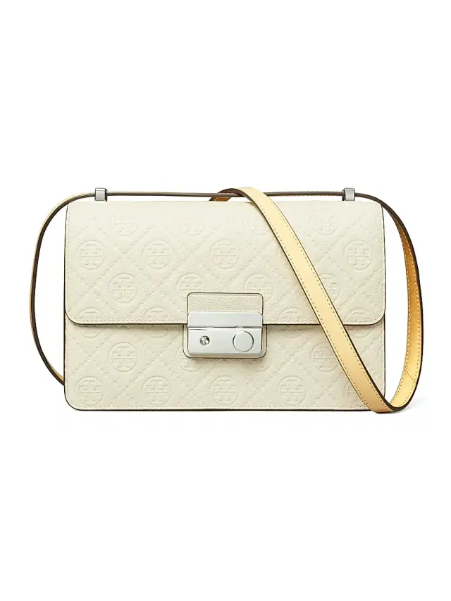 Tory Burch Women's T Monogram Pebbled Leather Shoulder Bag - Warm White