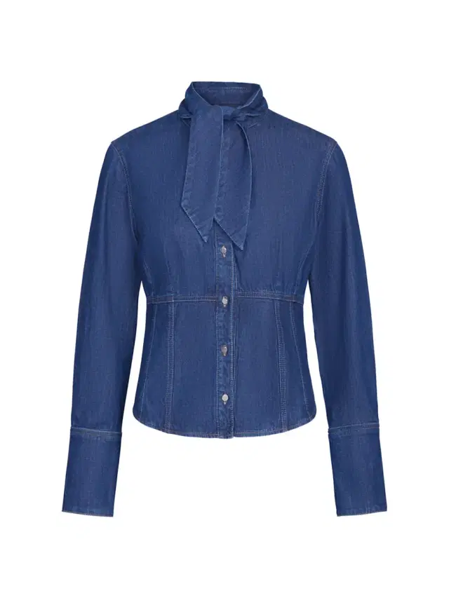 TWP Women's Fifis Tailored Tie-Neck Denim Shirt