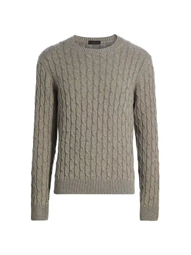 Saks Fifth Avenue Men's COLLECTION Vanise Cable Crewneck Sweater - Taupe - Size XXL